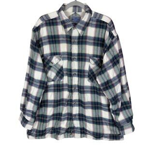 American‎ Hero Plaid Thermal Knit Shirt Men's XL Blue Lined Button-Up